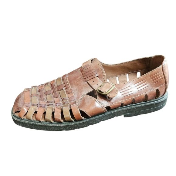 Stacy Adams Sierra Fisherman Sandals Mens Size 10 Brown Woven Leather Closed Toe - Picture 1 of 13